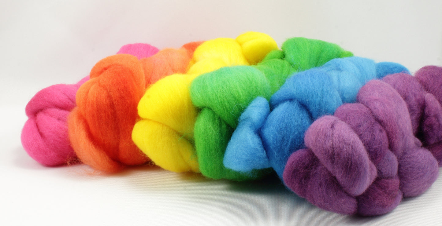 6oz Falkland Combed Top Set - Bright Rainbow