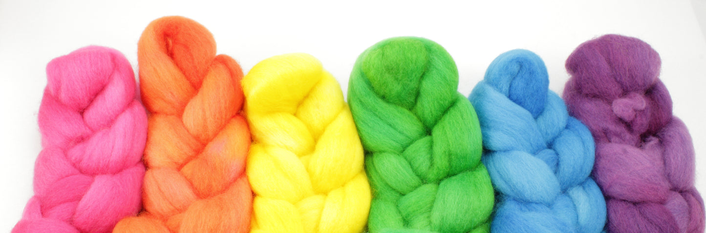 6oz Falkland Combed Top Set - Bright Rainbow