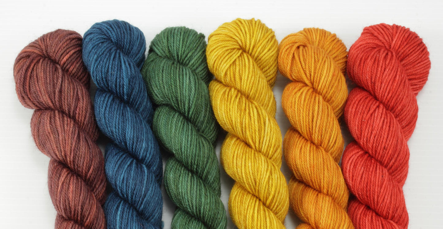 NEW - Colorwork Set - 552yd - Boundless SW Merino/Nylon Sock Yarn - Dullish Rainbow
